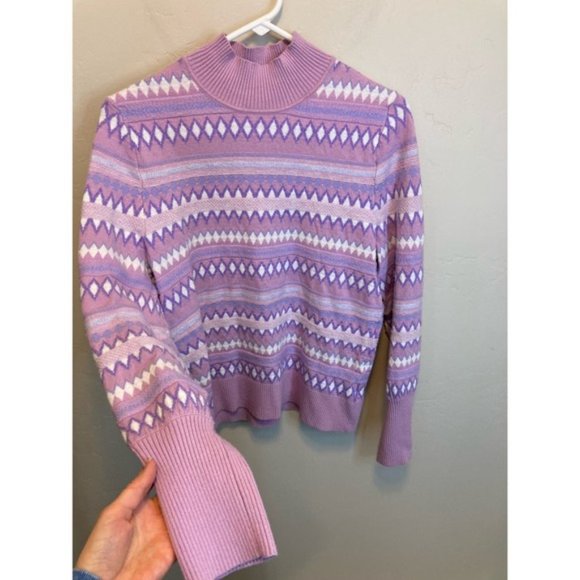 Aspen Mockneck Long Sleeve Lavender Fair Isle Print Cozy Sweater Size Large - Picture 4 of 10